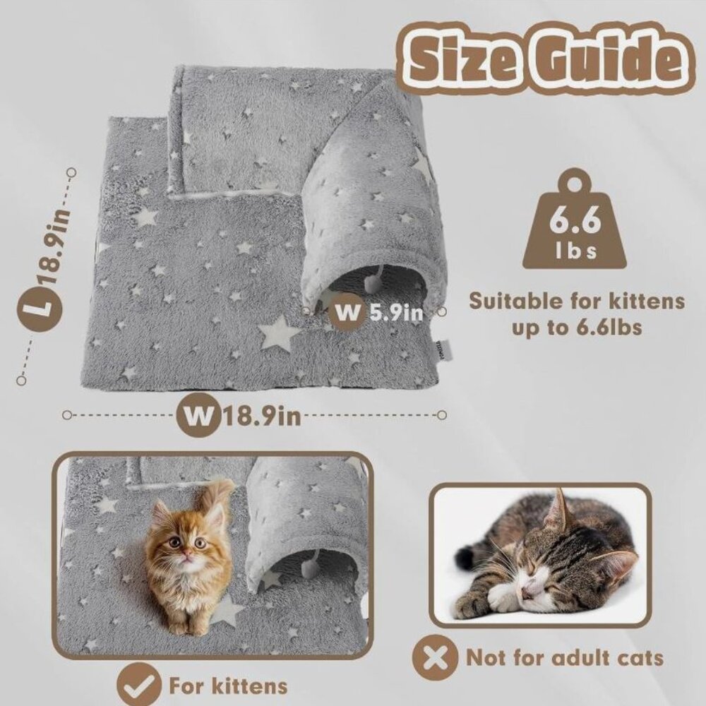 Plush Gray Star πββ¬ Kitten π Bed with Tunnel and Toy - Picture 2 of 2
